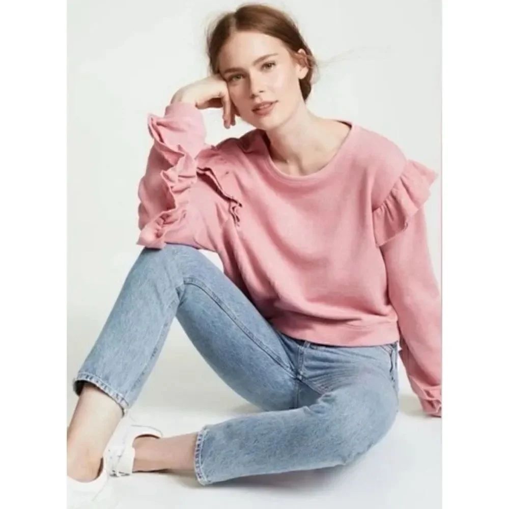 Love Shack Fancy Corrine Ruffle sweater  in Pale Pink Size M